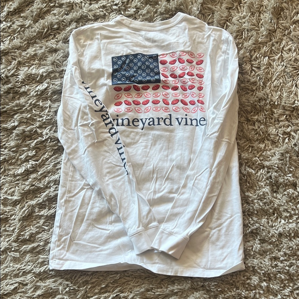 Vineyard Vines White Long Sleeve with Whale Flag